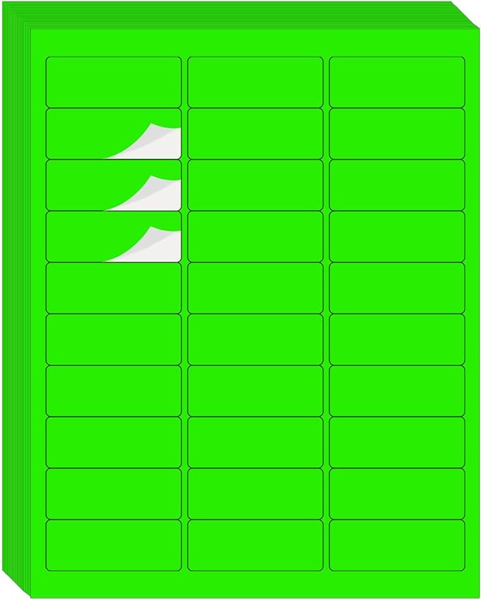 1" x 2-5/8" Address Labels 600 Labels Sticker Paper for Laser/Ink Jet Printer Mailing Labels 8.5"×11" Fluorescent Green 30 per Sheet