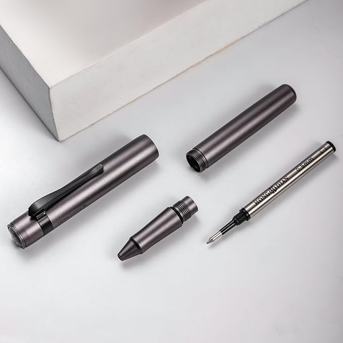HONG DIAN M2 Black Forest Mini Rollerball Pen, Fine Point 0.5mm, Sleek Aluminium Pocket Pen with Black Ink Refill, Ideal for Travel & Signature (Midnight Blue)