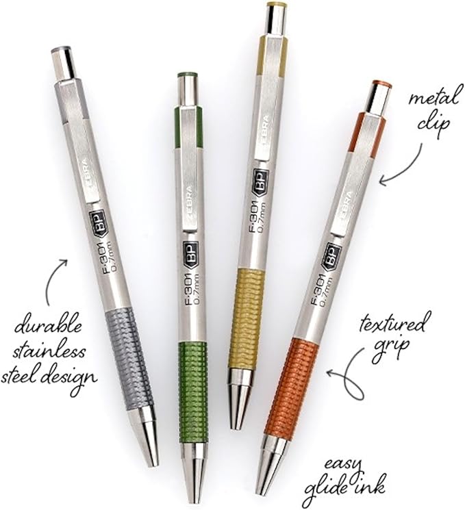 Zebra Pen F-301 Signature Series Ballpoint Pen, Black, 0.7mm, 4-Pk (27254)