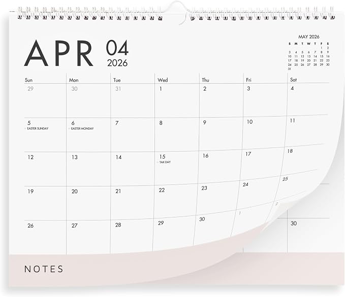 Horizontal Wall Calendar 2026-2027, 18 Months Hanging Calendar (January 2026 - June 2027) Modern White Design with Beige Notes Section 11x13.5 Inches