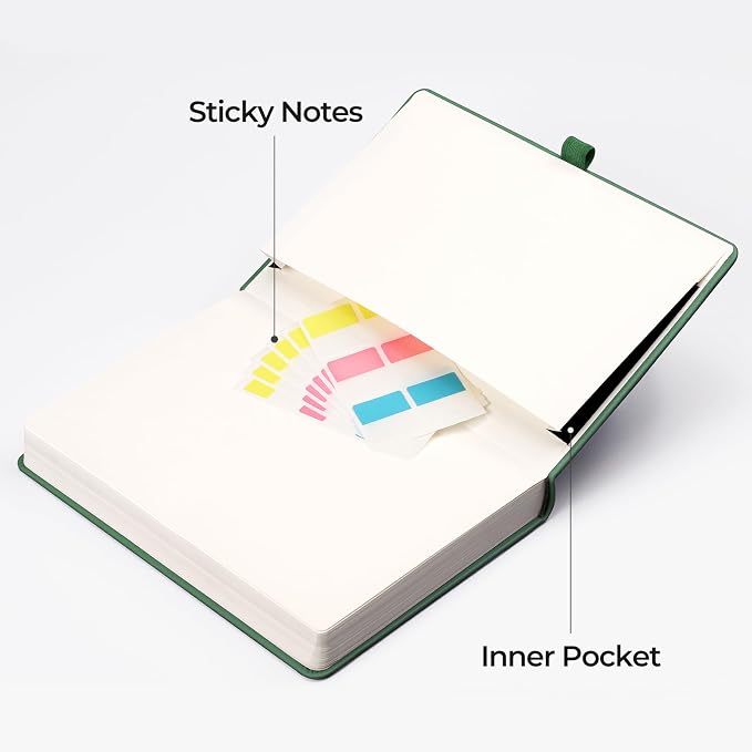 EMSHOI Graph Grid Journal Notebook, 320 Pages, A5 Size (5.7'' x 8.3'') | Leather Hardcover, 100 GSM Thick Paper, for School, Note Taking, Math, Engineering, Sun Debossed (Dark Green)