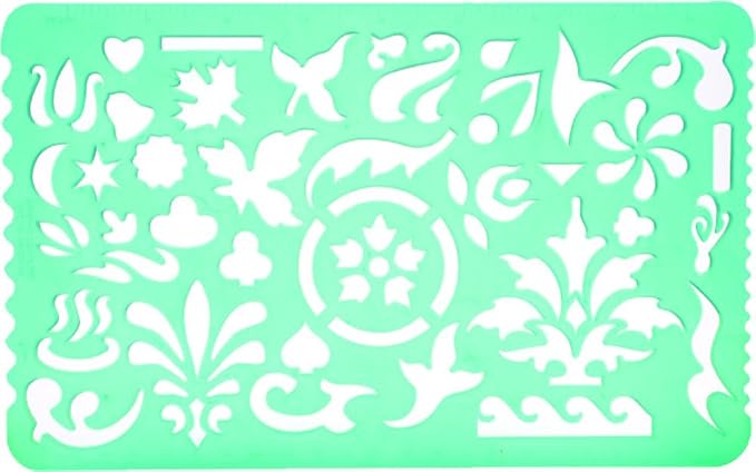 Set of 2 Plastic Stencil Art Templates Drafting Ruler with Various Cut Out Designs for Art and Craft Projects, Artistic Drawing, Tracing, Painting - Ideal for Professionals, Students and Kids