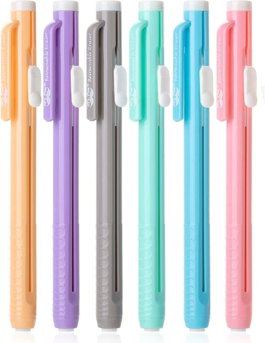 Mr. Pen- Retractable Mechanical Eraser Pens, 6 Pack, Pastel Colors | Latex-Free Precision Pencil Erasers for Artists, Students, Drawing, Sketching & Drafting