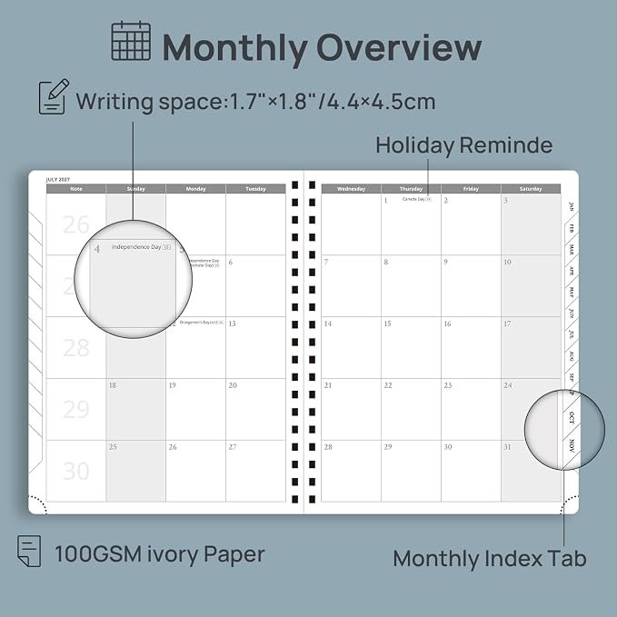 POPRUN 2027 Planner Daily Weekly and Monthly Calendar with Hourly Schedule, Monthly Tabs(Large Size 10'' x 8'' Wire-Bound Hard Cover) - Agenda 2027 (Jan.2027-Dec.2027) - Light Yellow