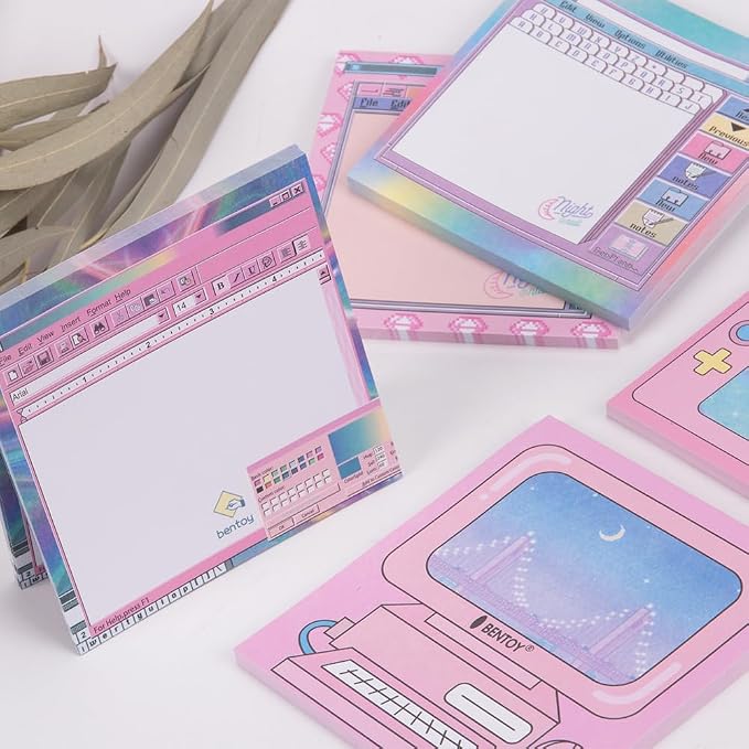 KOOBOOK Kawaii Planner Notebook Cute Memo Pads with Computer Game Shape Design Kawaii Office Supplies,5 Styles,50 Sheets/Pad