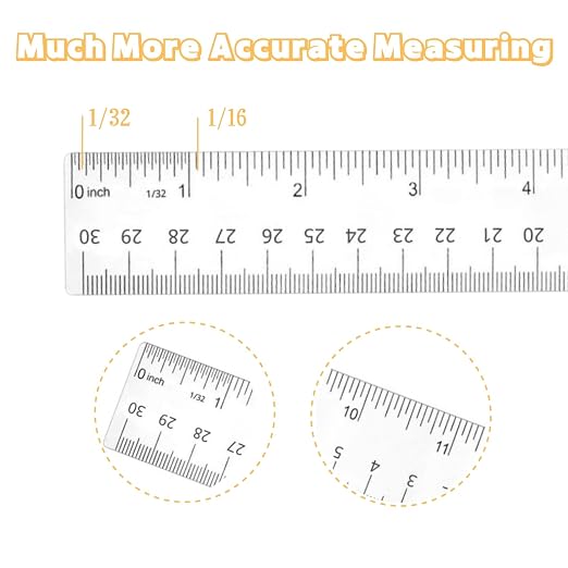 Plastic Ruler, 12 Inch Clear Plastic Ruler, Centimeter, Millimeter and Inches, Pack of 2