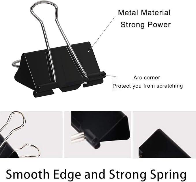 Binder Clips Paper Clamps Assorted Sizes 200 Count (Black), Jumbo, Large, Medium, Small, Mini and Micro,6 Sizes with Box for Office, School and Home