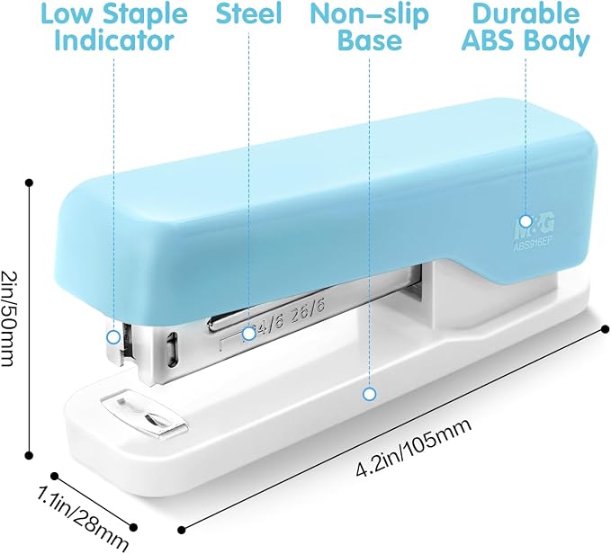 M&G Desktop Stapler, Basic Office Stapler with 1000 Staples, 20 Sheet Capacity, Portable Small Desk Staplers for School Home Office (Blue)