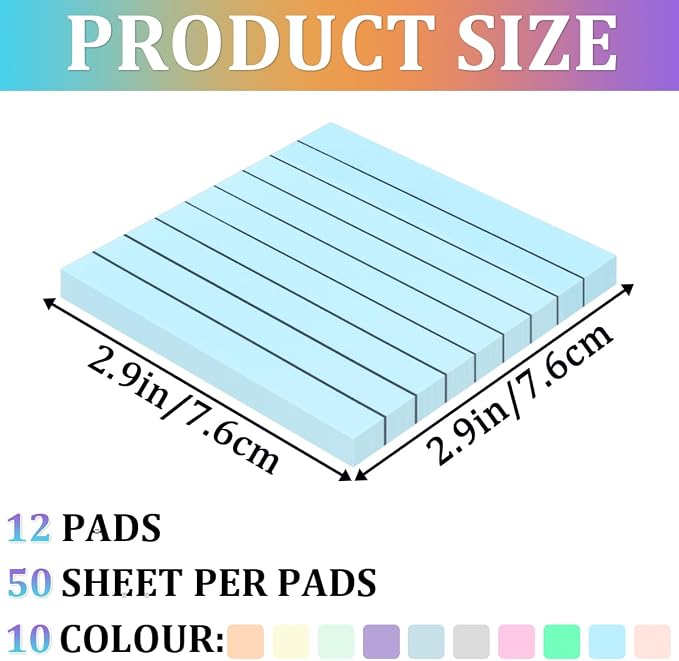 600 Sheets Transparent Sticky Notes with Lines, 3x3 Inch Colorful Annotation Sticky Notes, Waterproof See Through Sticky Notes or School Supplies & Office, Small