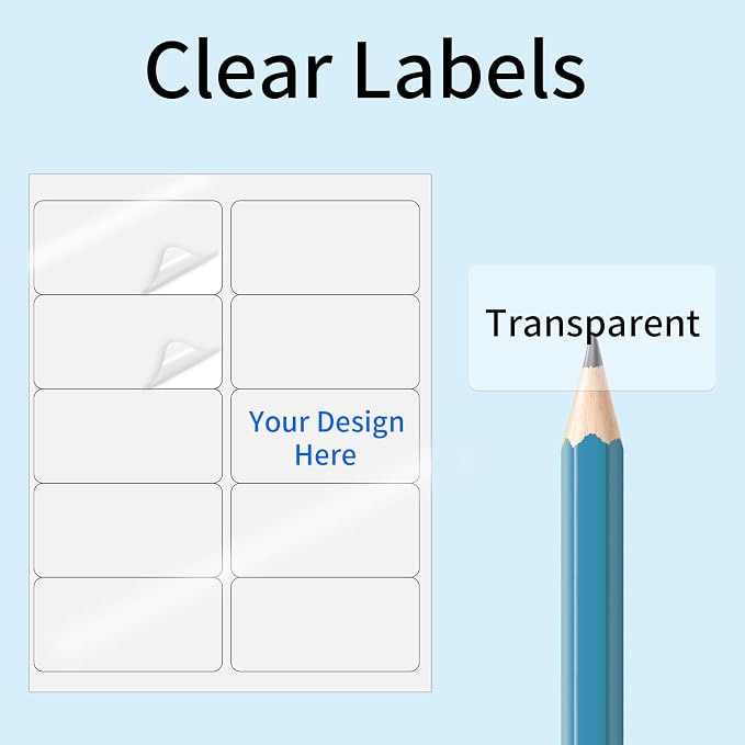 Transparent Stickers Labels - 2" x 4" Clear Address Labels Mailing Stickers for Laser/Inkjet Printer 8.5"×11"- 20 Sheet