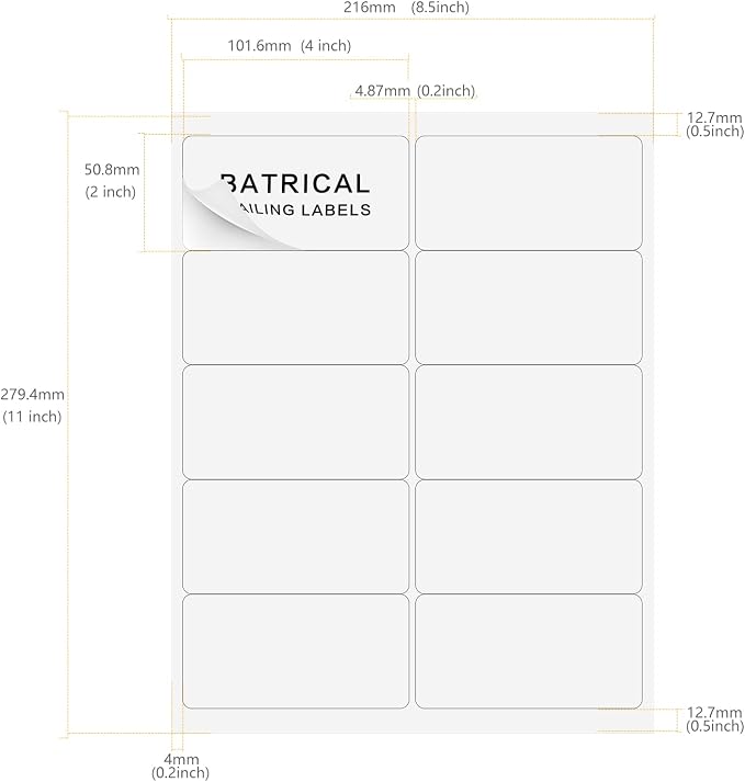 2"×4" Shipping Labels 300 Labels Sticker Paper for Laser/Ink Jet Printer mailing Labels 8.5"×11" White 10 per Sheet