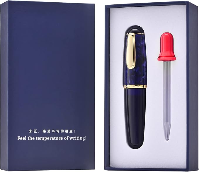 Lanxivi Majohn Q1 Fountain Pen Medium Point Purple Blue Acrylic, Little Fat Man Eyedropper Filling Pocket Pen Large Capacity