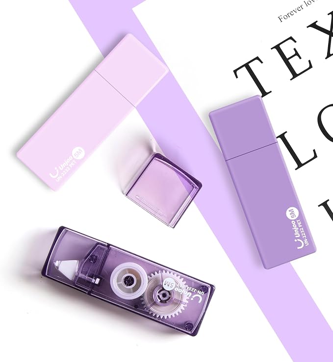 Unjoo Mini White Correction Tape Set (12pack, 5M/196" x 0.2", Purple) | Aesthetic Cute Correction Tape, Easy To Use, For school, Office Workers