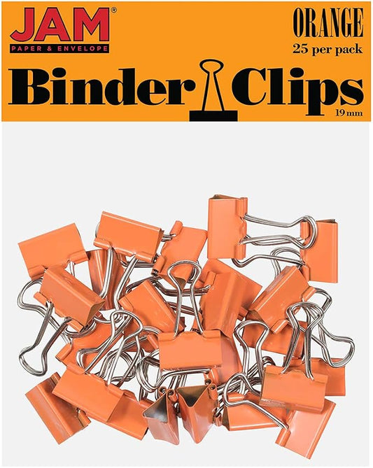 JAM PAPER Colorful Binder Clips - Small - 3/4 Inch (19 mm) - Orange Binderclips - 25/Pack