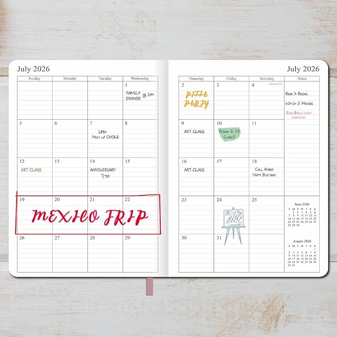 26-27 Academic Planner - Weekly and Monthly Planner, Jul 2026 - Jun 2027, Vegan Leather Cover, Elastic Closure, 7”x9.25”, Rose Gold