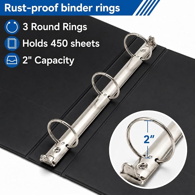 SUIN 2-Inch 3-Ring Binders with 2 Interior Pockets, Heavy Duty Clear View Presentation Binder Holds 425 Sheets Letter Size, Office School Home,6 Pack