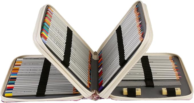 120 Slots Colored Pencil Case Organizer, 3 Layer Bag | Twill Oxford fabric,127 elastic loops,detachable handle,for travel, home storage,drawing tools,creative gifts