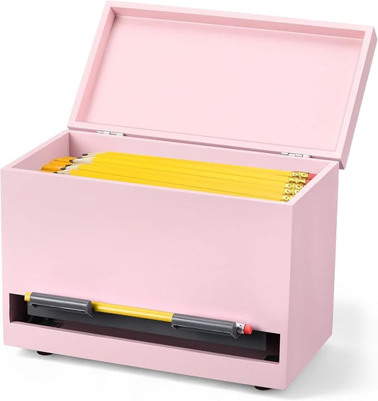 Yalikop 1 Pc Wooden Pencil Dispenser for Classroom Pastel Wood Pencils Holder for up to 200 Pencils Reusable Straw Dispenser for Home Office Teachers Supplies Storage (Classic,Pink)