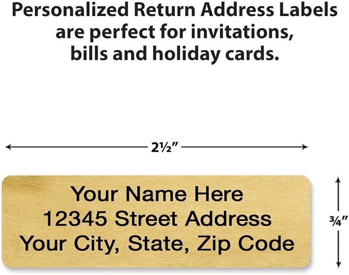 Personalized Return Address Labels, Roll of 500 | Gold Foil, 500 Count, Self-Adhesive, Without Dispenser, Customize with Name & Shipping Address