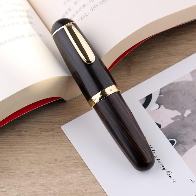 Majohn Q1 Fountain Pen Extra Fine Nib Black Wood, Eyedropper Filling Pocket Pen Large Capacity