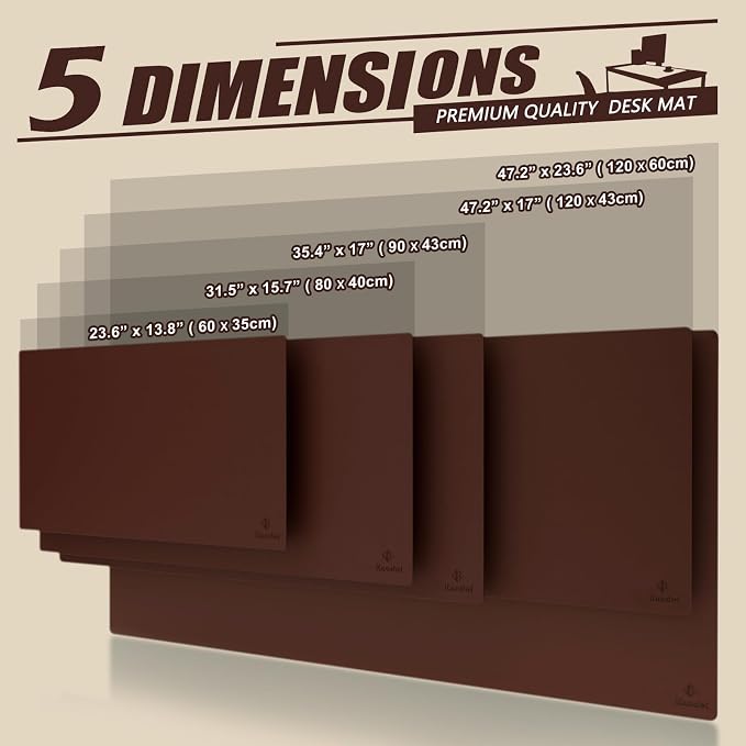 K KNODEL Small Office Desk Mat, Leather Mouse Pad (23.6"x13.8", Dark Brown) | Desk Pad, Keyboard Pad, Computer and Laptop Mat, Desktop Protector and Cover, Writing Pad and Blotter for Home Office