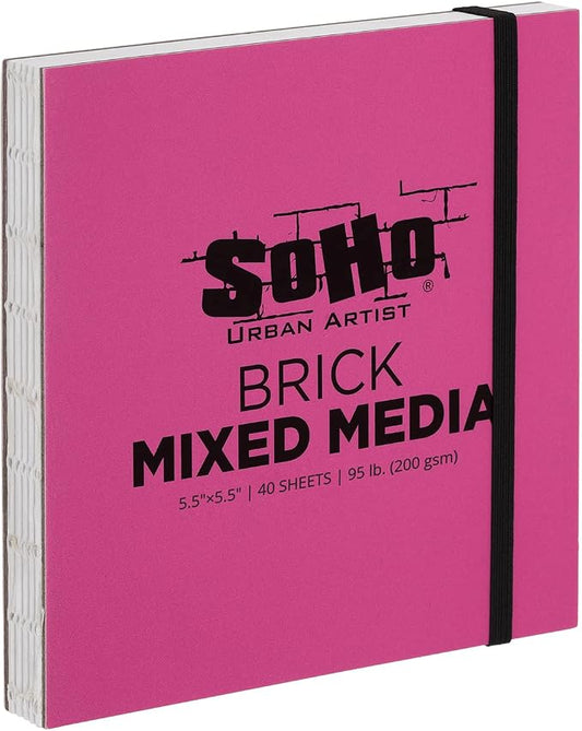 SoHo Urban Artist Brick Sketchbook Journals for Sketching, Drawing, Colored Pencils, Graphite, and More - Mixed Media 5.5"x5.5" (200 GSM, 40 Sheets) - 2 Pack