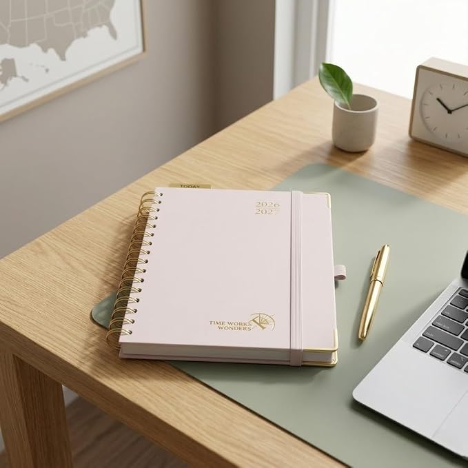 POPRUN 2026-2027 Weekly Planner 6.25" x 8.5" Weekly and Monthly Planner | Jul 2026 - Jun 2027 Daily Agenda Book with Hourly Schedule, Tabs, Hardcover, School and Office Supplies- Light Pink
