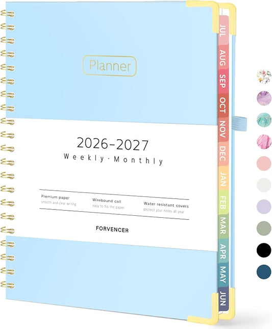 Forvencer Academic Planner 2026-2027, Hardcover Calendar Planner Weekly & Monthly, July 2026 - June 2027, 8.5" x 11", Daily Agenda with Tabs, College School Organizer for Student Teacher, Light Blue
