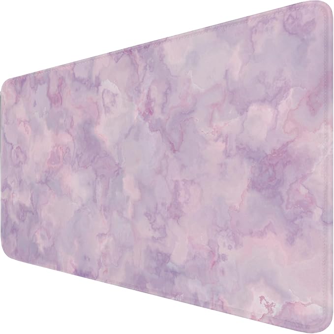 Large Extended Gaming Mouse Pad with Stitched Edges, (31.5X15.7In) Durable Non-Slip Natural Rubber Base, Waterproof Computer Keyboard Pad Mat for Esports Pros/Gamer/Desktop/Office/Home, Marble Purple