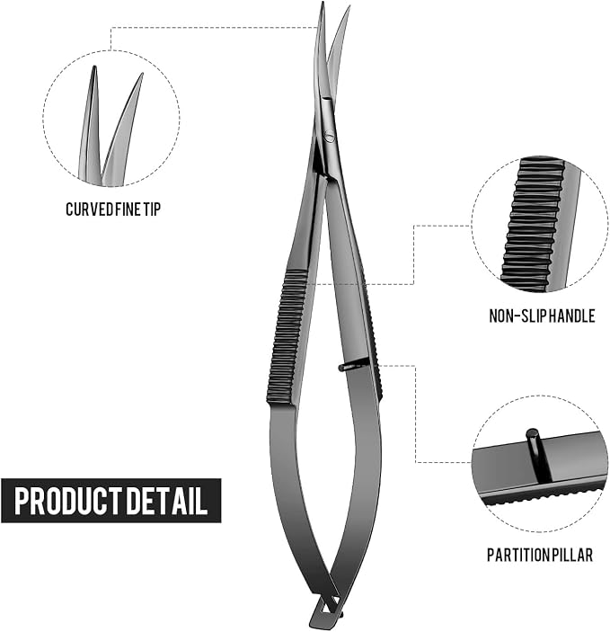 Shynai 2 Pieces 4.7 Inch Embroidery Scissors Curved Eyebrow Scissors Tip Spring Action Stainless Steel Cutting Eyebrow Trimming Craft(Black)