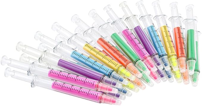 Syringe Highlighter Pens with 6 Colors (24pc) - Bulk Medical Theme Gifts for Nurses & Office Supplies