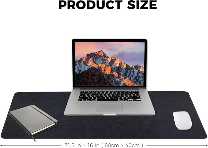 CHEERYGOO Leather Desk Pad Protector, Mouse Pad, Office Desk Mat, Non-Slip PU Leather Desk Blotter, Laptop Desk Pad, Waterproof Desk Writing Pad for Office and Home 31.5"x 15.7" L Dark Blue
