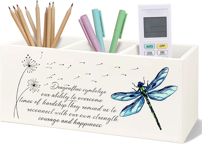 Dragonfly Dandelion Decorative Pencil Holder for Desk, Bookmark Holder Decor, Pen Caddy for Desk Decorative, Motivational Gifts for Women