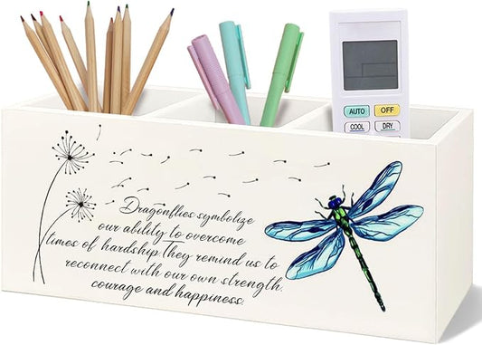 Dragonfly Dandelion Decorative Pencil Holder for Desk, Bookmark Holder Decor, Pen Caddy for Desk Decorative, Motivational Gifts for Women