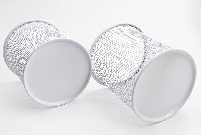 Pen Holder Mesh Pencil Holder Metal Pen Holder Cup Pencil Cup Holder for Desk Office Pen Organizer White, 4 Pack