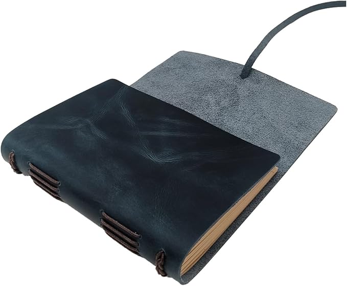CooLeathor Blue Notebook Journal - Best Genuine Leather Journaling for write A5 Size Diary 6.2x8.5 Inch,Notepad For Man,Women,Vintage,Gifts,Work,Study,Personal,Dark Blue