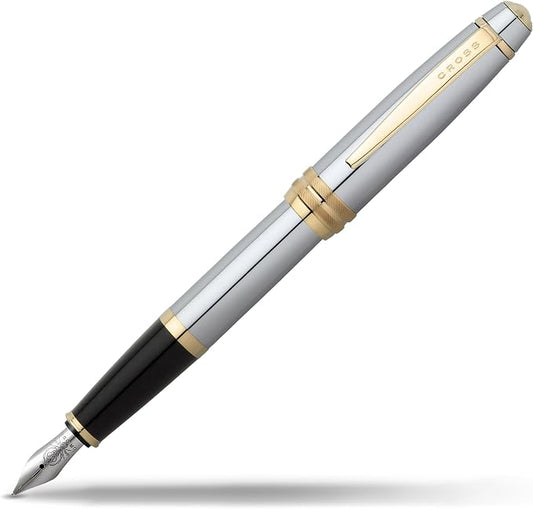 Cross Bailey Medalist Stainless Steel Medium Nib Fountain Pen - Professional Fountain Pen for Effortless Writing - Refillable - Black Ink - Gift-Ready