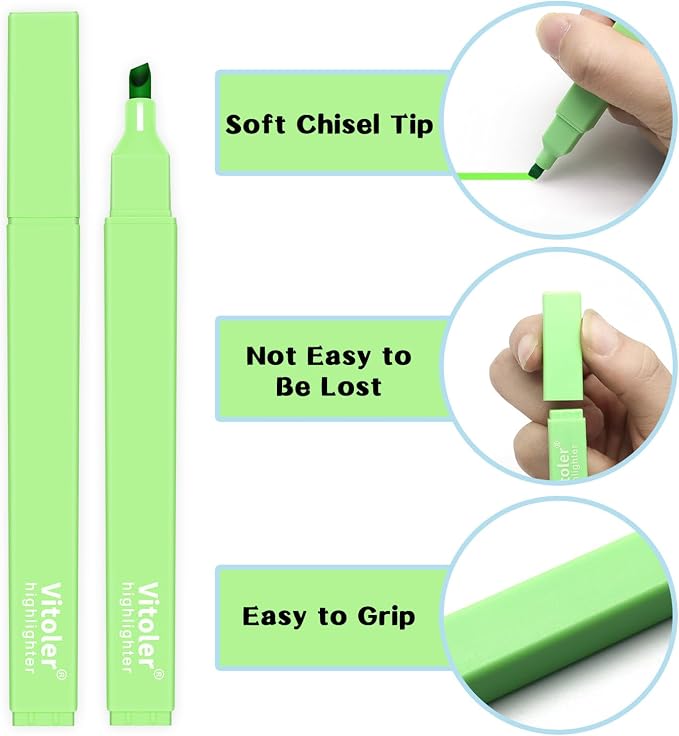 Vitoler Highlighters, Cute Assorted Colors, No Bleed Chisel Tip,10Pcs | Cute Pastel,No Bleed,Bible Study for Journaling Planner Notes School Supplie