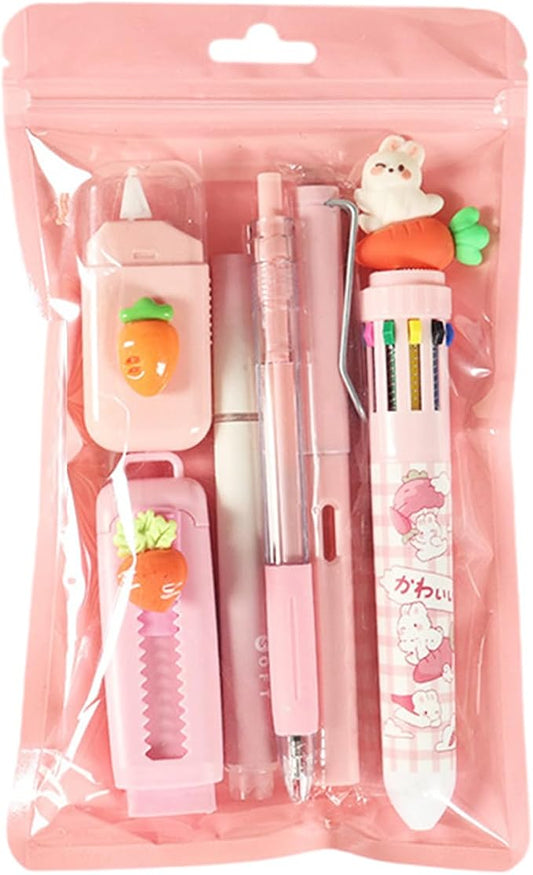 MOZXIRZ 6 Pcs Cute Rabbit Carrot Stationery Set for Women Back to School Supplies Office Supplies Including Gel Ink Pens Ballpoint Pens Pencil Eraser (Carrot)
