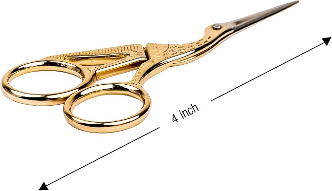 SINGER 4 Inch Forged Embroidery Scissors with Curved Tip for Sewing, Cross-Stiching, Crafts, & More (Gold Stork Design, 1-Pack)