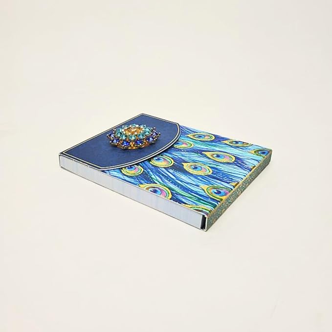 Punch Studio Flip-Top Notepad For Daily Notes or Notes on-the-go, with Magnetic Closure, Brooch Embellishment, Gold-Foil Accents & 75 Illustrated Sheets, 5" x 3.75" - Peacock Tail (44668)