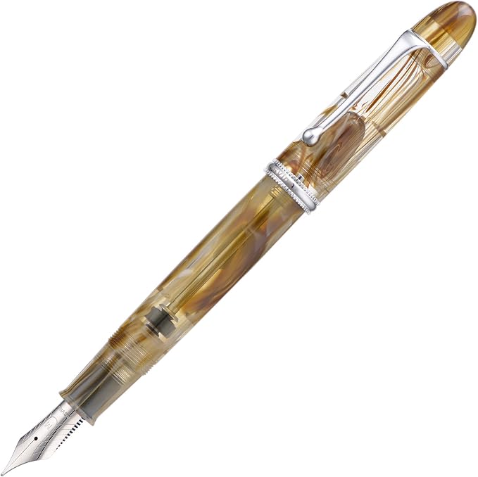 Asvine V800 Fountain Pen – Vacuum Filling System with Large Ink Capacity – Smooth Number 8 Extra Fine Nib with Gift Case and Wrench- Brown White