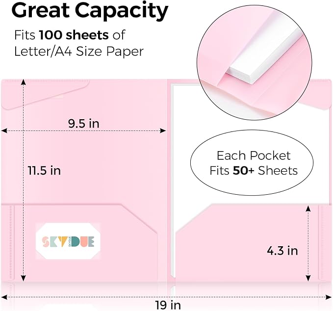 Folders with Pockets and Tabs, 6 Pack Plastic File Folders with 18 Labels, Letter Size School Folders with Pockets, Color-Coded Project Folders for School, Home and Office Soft Pastels Colors