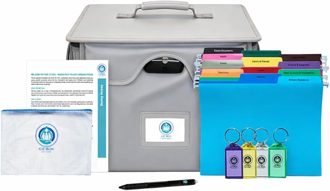 Icebox End of Life Organizer – Fire-Resistant Estate Planning & Emergency Document Storage Box – Lockable Home File Organizer for Important Documents (Silver)