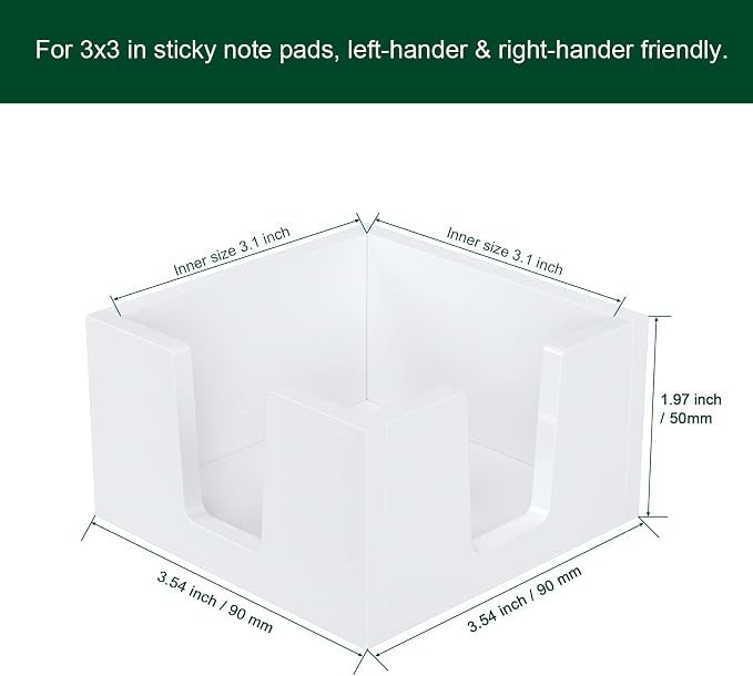 Acrylic Sticky Note Holder, Self-Stick Note Pad Holder W/O Pads - Note Dispenser Memo Pad Holder Desk Organizer for School Office Home (3''x3'' White)