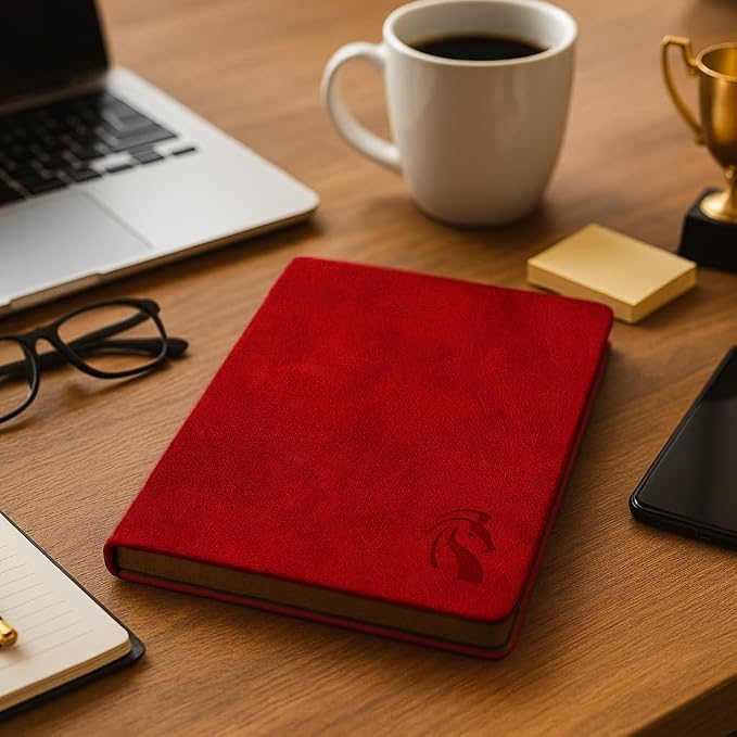 LeStallion Red Notebook For Writing - 120GSM A5 Red Journal For Fountain Pens - 210 Numbered Pages, Table Contents | High End Soft Cover Faux Leather Journal