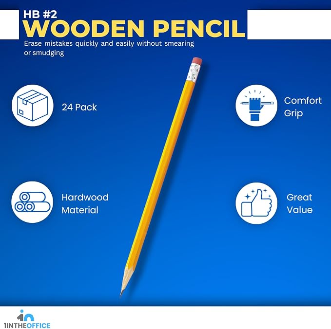 1InTheOffice #2 Wooden Pencil, Woodcase Pencils HB (#2), Black Lead, Yellow Barrel - 36/Pack (24)