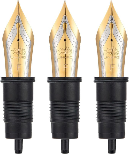 Set of 3 Jinhao X159, 1935 and 9019 Fountain Pen Replacement Nib Fine Size Parts Gold Trim