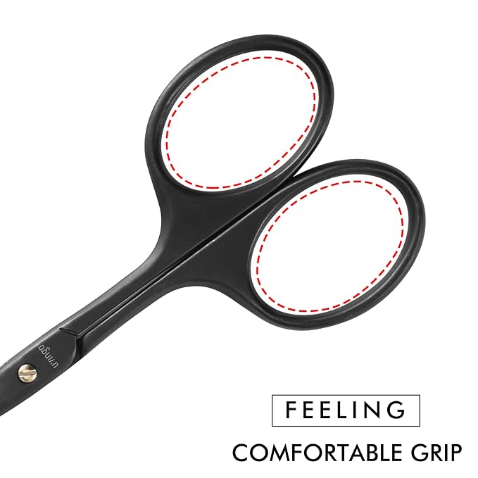 LIVINGO 3.75" Premium Nose Hair Scissors, Curved Safety Blades with Rounded Tip for Trimming Small Details Facial Hair, Ear Hair, Eyebrow (Black)