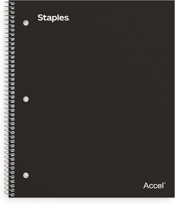 STAPLES Premium 1‑Subject Notebook, 8.5” x 11”, College Ruled, 100 Sheets, Black, 3‑Pack